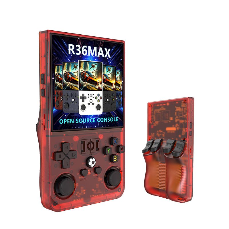 Transparent red MT3K Gaming System, front and back view