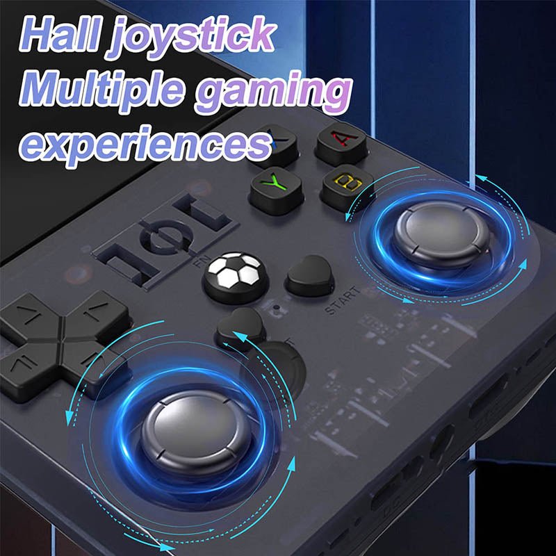 Controls detail: hall analog sticks, D-pad and ABXY buttons