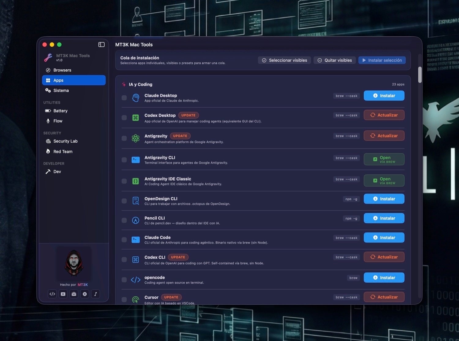 Catálogo de apps y CLIs — categoría IA y Coding.