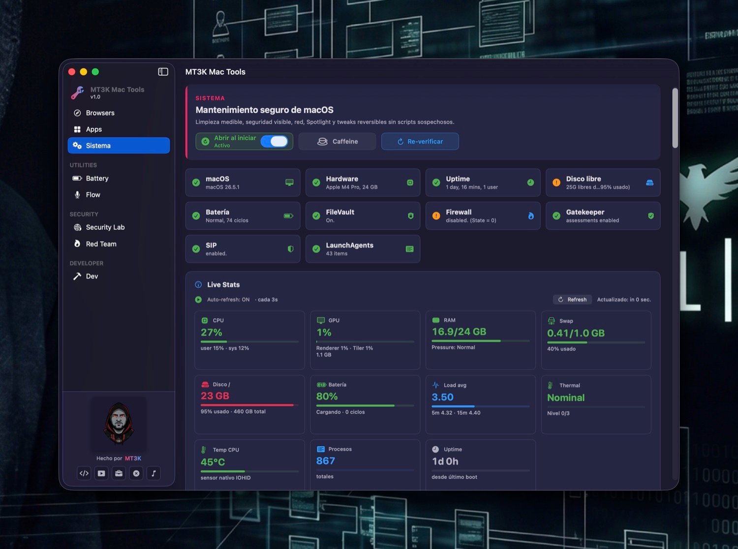 Mantenimiento seguro de macOS con Live Stats.
